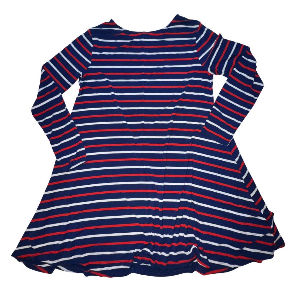 Old Navy Dress Women XL Fit Flare Midi A Line Long Sleeve Red White Blue Stripes - Picture 2 of 10